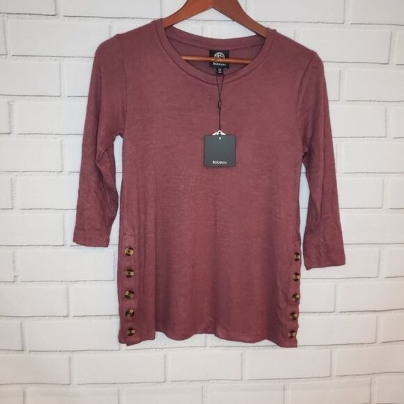 Bobeau Fleece Side Button Pullover Sweater - Picture 2 of 10